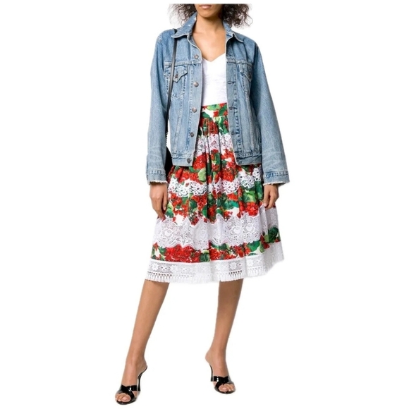 Dolce & Gabbana Dresses & Skirts - DOLCE & GABBANA Portofino Popli Geranium Floral Lace Skirt Sz 40/US 8 10 Medium